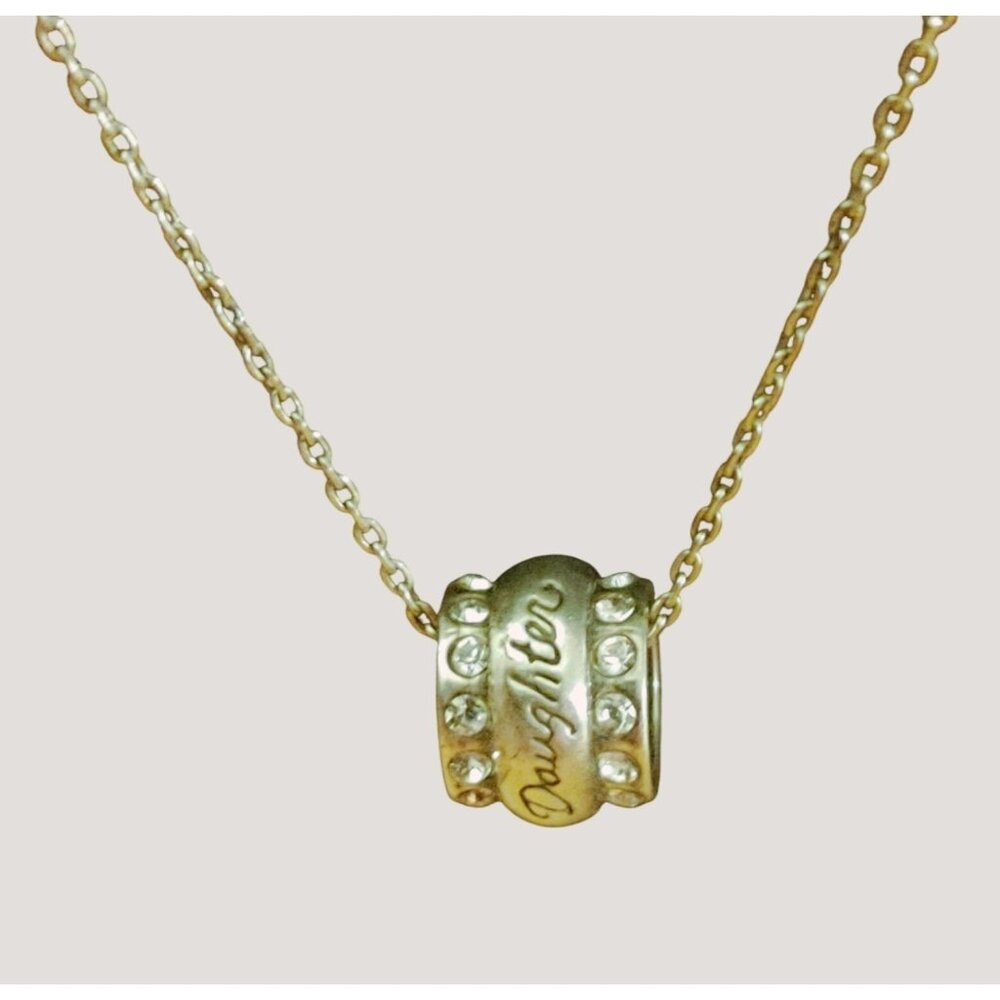 Brighton Necklace Daughter Silver Tone Rhinestones Crystals Engraved Charm